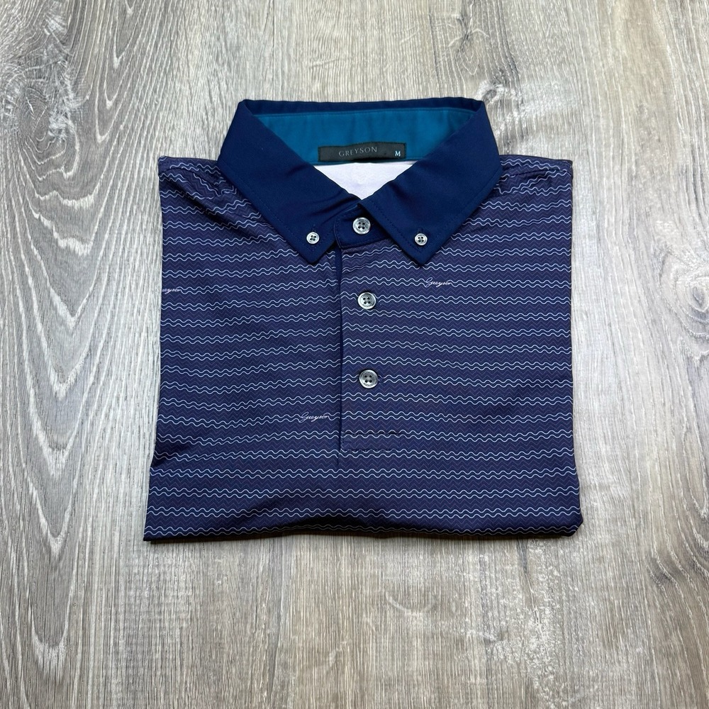 Greyson Golf Wind Water Symbol AOP Print Short Sleeve Polo Shirt Size M Medium
